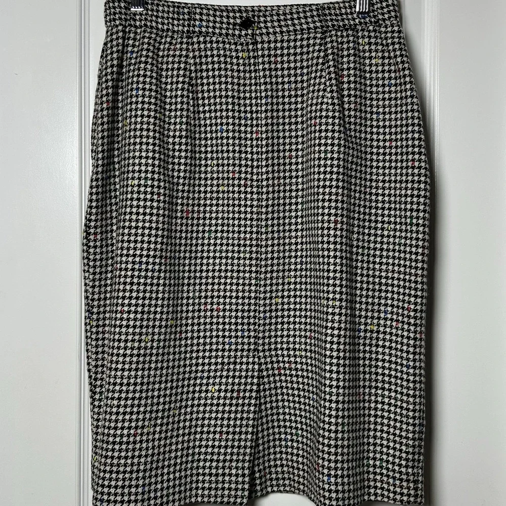 Norton McNaughton Vintage 90s Wool Blend Houndstooth Tweed Blazer Skirt Suit Set